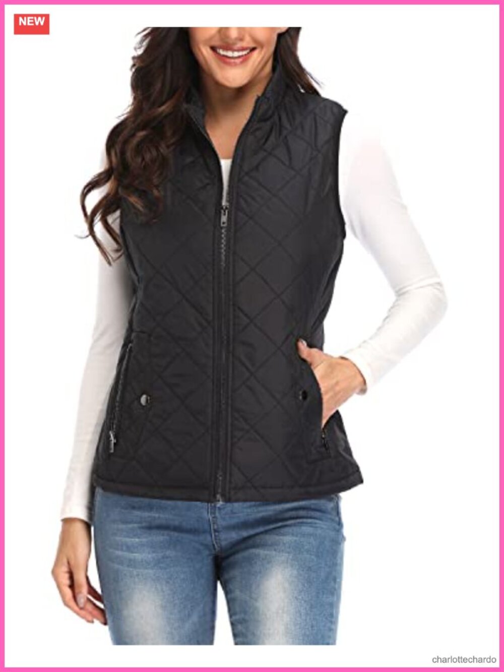 Women's Quilted Padded Vest Lightweight Sleeveless Zip Pockets